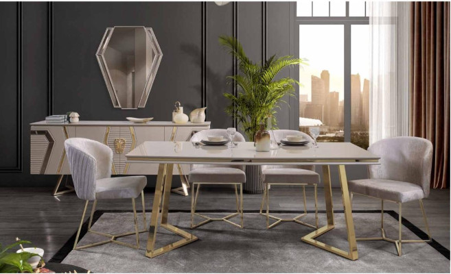 Designerski zestaw do jadalni White Ustaw Stół obiadowy 4x Krzesza 7-częściowy