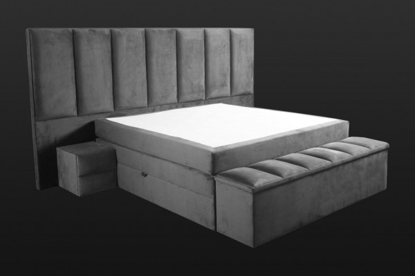 Szare Podwójne łóżko +2x Szafki nocne Meble do sypialni o klasycznym designie, bardziej eleganckie