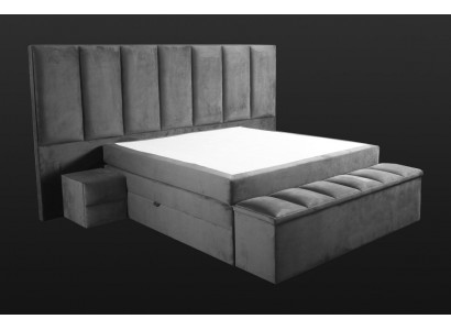 Szare Podwójne łóżko +2x Szafki nocne Meble do sypialni o klasycznym designie, bardziej eleganckie