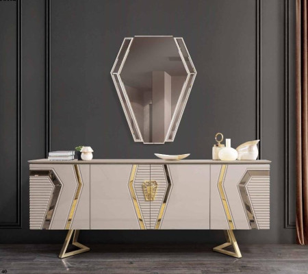 Luksusowe Białe -Golden Kredens z Lustro Designerskie Kredensy Drewniane Meble