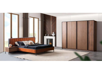 Luksusowy Zestaw Sypialnia Łóżko + 2x Szafki nocne Modern Szafa Drewno Nowość