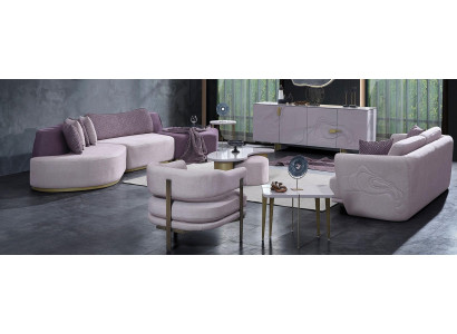 Żywy krajobraz Zestaw sofowy Duża różowa sofa materiałowa Nowoczesny zestaw Sofa 5-częściowa