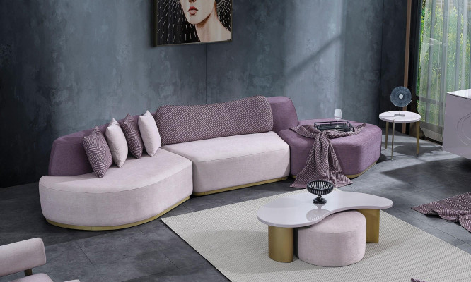 Sofy materiałowe Zestaw sofowy Duży Żywy krajobraz Różowy Zestaw Sofa 3-częściowa Modern