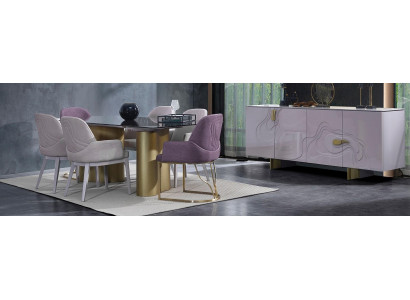 Jadalnia meble do jadalni grupa jadalniana Stół obiadowy zestaw jadalnia 9-częściowy różowy Drewno