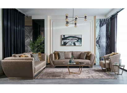 Sofy materiałowe Zestaw sofowy Sofa tapicerowana trzyosobowa brązowa komplet 3-częściowy nowoczesny