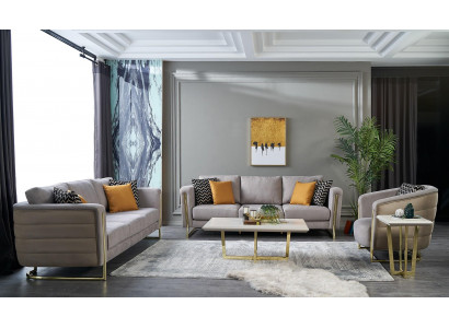 Zestaw kanapowy sofa materiałowa Zestaw sofowy sofa tapicerowana szary nowoczesny komplet 3 sztuki