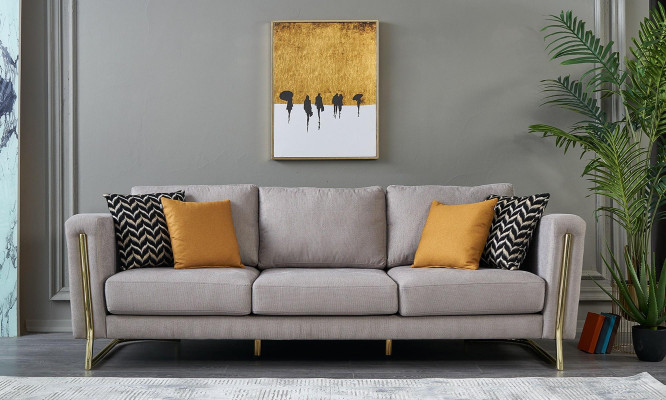Zestaw kanapowy sofa materiałowa Zestaw sofowy sofa tapicerowana szary nowoczesny komplet 3 sztuki