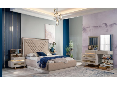 Podwójne łóżko Kompletne Sypialnia Łóżko Beige 4-częściowe Drewno Toaletka