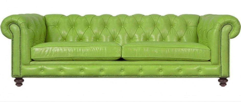 Pokój dzienny Chesterfield Sofa Zielona Duża Premium Skóra Designerskie Meble 4 miejsce do siedzenia Nowe