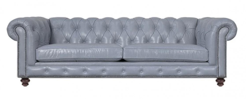 Pokój dzienny Chesterfield Sofa Zielona Duża Premium Skóra Designerskie Meble 4 miejsce do siedzenia Nowe