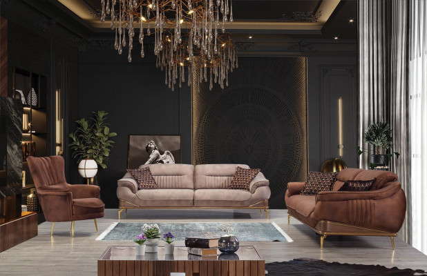 Zestaw do salonu 2x trzyosobowa sofa luksusowa designerska kanapa Fotel