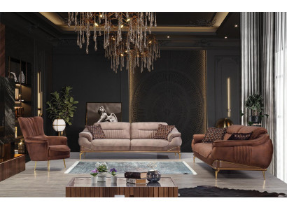 Zestaw do salonu 2x trzyosobowa sofa luksusowa designerska kanapa Fotel