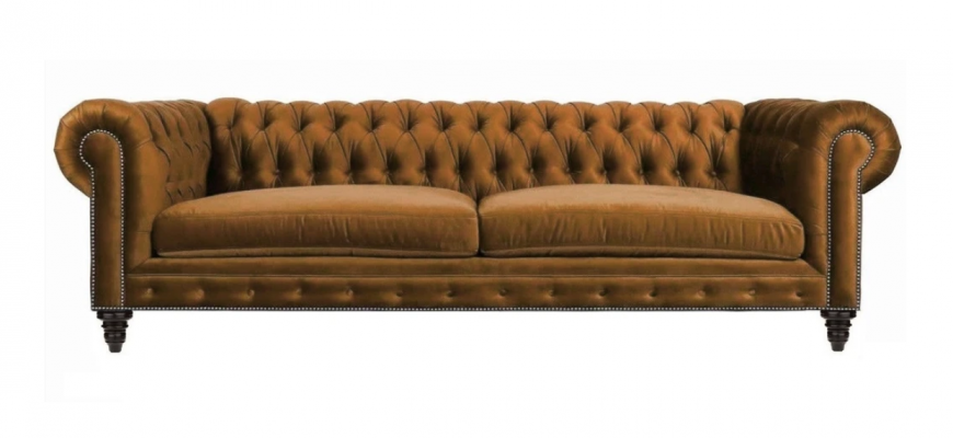Chesterfield Trzyosobowy Creative Meble Włókiennicze Materiał Pomarańczowy Nowy Salon Nowoczesny