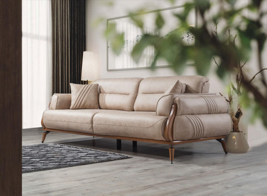 Beżowa Sofa Trzyosobowa Luksusowy Designerski Salon Sofy Tapicerowane Luksusowe Meble