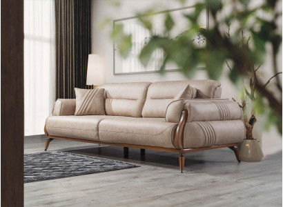 Beżowa Sofa Trzyosobowa Luksusowy Designerski Salon Sofy Tapicerowane Luksusowe Meble