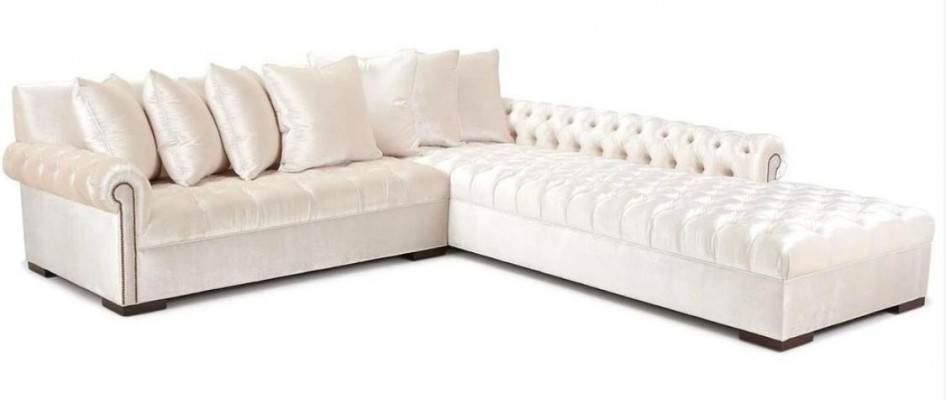 Sofa Narożnikowa kanapa Biała Materiał Chesterfield Design Kanapy Podkładka Sofy Luksusowe Meble