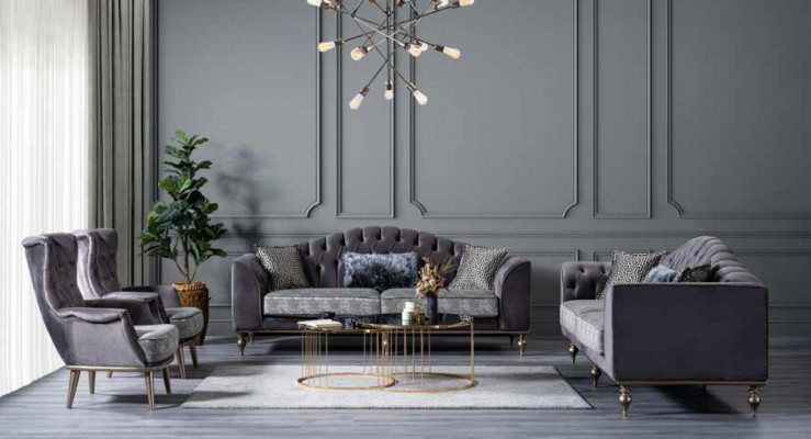 Szary Fotel Włókienniczy Lounge Fotel Pojedynczy Siedzisko Tapicerowane Salon Drewno
