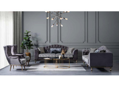 Szary Fotel Włókienniczy Lounge Fotel Pojedynczy Siedzisko Tapicerowane Salon Drewno
