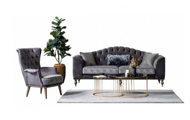Szary Fotel Włókienniczy Lounge Fotel Pojedynczy Siedzisko Tapicerowane Salon Drewno