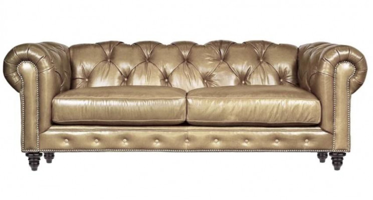Jasnobrązowa trzyosobowa sofa do salonu Skóra Chesterfield Chesterfield Nowość