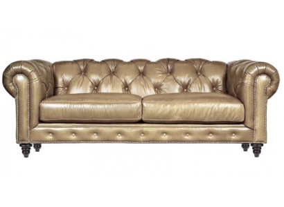 Jasnobrązowa trzyosobowa sofa do salonu Skóra Chesterfield Chesterfield Nowość