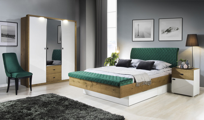 Designerskie łóżko tapicerowane łóżko materiał Drewno luksusowe Podwójne łóżko podwójne 180x200cm