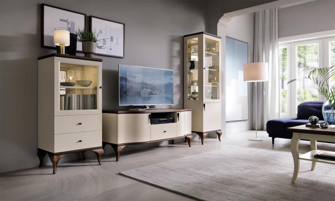 Design Galota Szkło Szafa Witryny do salonu Półka Kredens Drewno