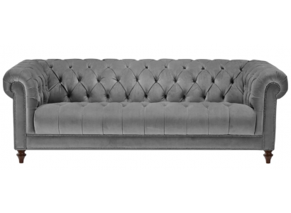 Trzyosobowa szara materiałowa kanapa do salonu Podkładka Sofa Sofy Chesterfield