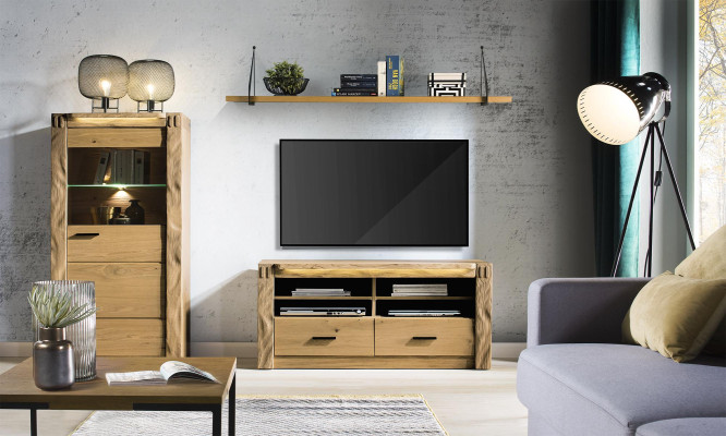 Ściana Szafa Szafki Gablota Szkło Design Wysoki Drewno prezentuje Living Pokój Meble