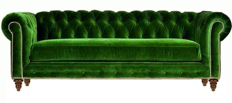 Oryginalna Sofa Trzyosobowa Chesterfield o nowoczesnym designie w kolorze zielonym Aksamit Meble Material Couch