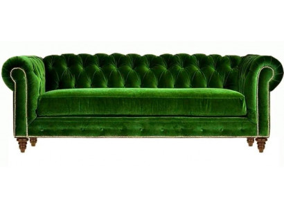 Oryginalna Sofa Trzyosobowa Chesterfield o nowoczesnym designie w kolorze zielonym Aksamit Meble Material Couch