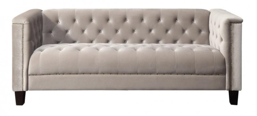 Jasnoszara Trzyosobowa Włókienniczy Chesterfield Salon Nowoczesny Design Kanapy