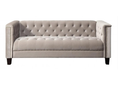 Jasnoszara Trzyosobowa Włókienniczy Chesterfield Salon Nowoczesny Design Kanapy