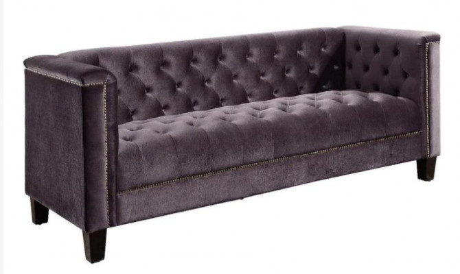 Jasnoszara Trzyosobowa Włókienniczy Chesterfield Salon Nowoczesny Design Kanapy