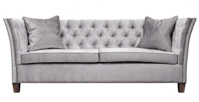 Chesterfield Dwuosobowa Jasnoszara Materiał Salon Projekt Podkładka Sofa Kreatywna