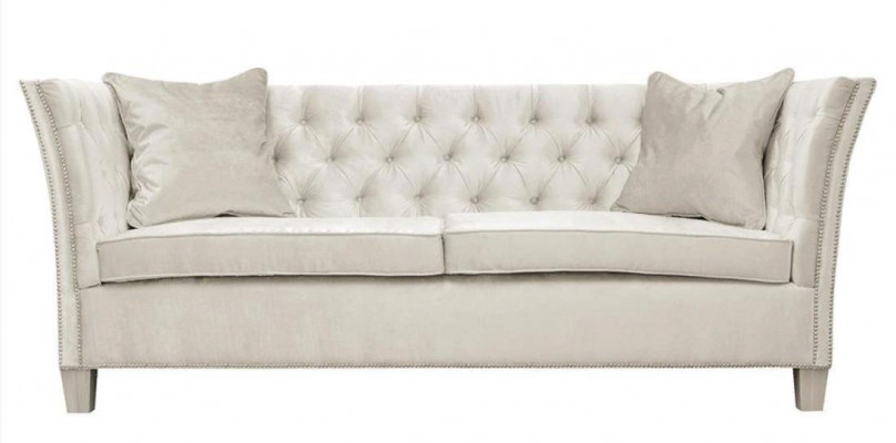 Chesterfield Dwuosobowa Jasnoszara Materiał Salon Projekt Podkładka Sofa Kreatywna