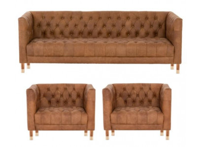 Brązowy Aksamit Chesterfield 2 Fotel Skóra Nowoczesny Design Meble Zestaw Sof Sofy Nowość