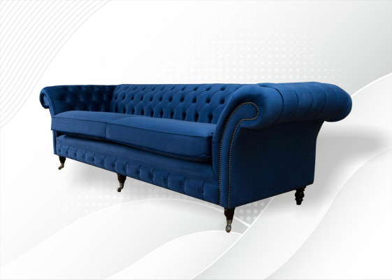 Niebieska xxl Duża Sofa Couch Chesterfield 265cm Podkładka Sofy 4 miejsce do siedzenia