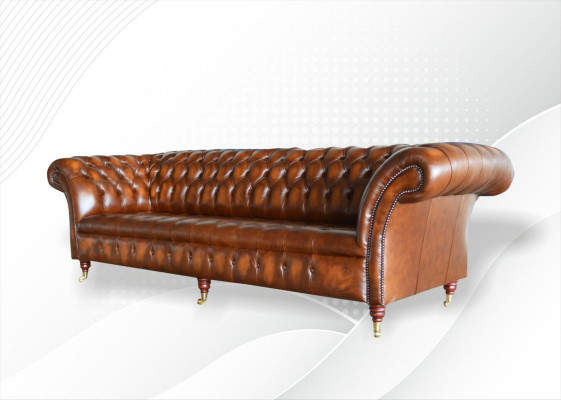 Brown Chesterfield Sofa Couch Podkładka Skóra Couchen Ustawić 4 miejsce do siedzenia