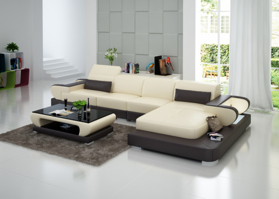 Elegancja Nowa designerska skórzana sofa w kształcie litery L do stylowych pomieszczeń mieszkalnych