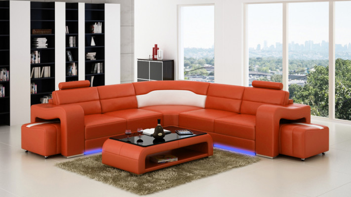 Skórzana sofa z USB,Żywy krajobrazu Narożnikowa kanapa Narożnik Ustaw Design Modern Sofa F3008B