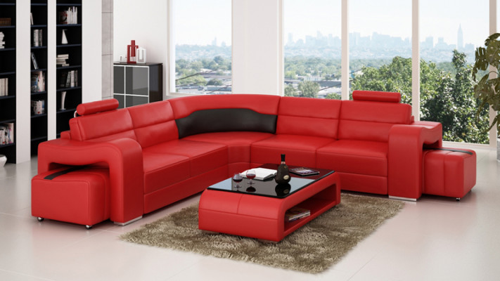 Skórzana sofa z USB,Żywy krajobrazu Narożnikowa kanapa Narożnik Ustaw Design Modern Sofa F3008B