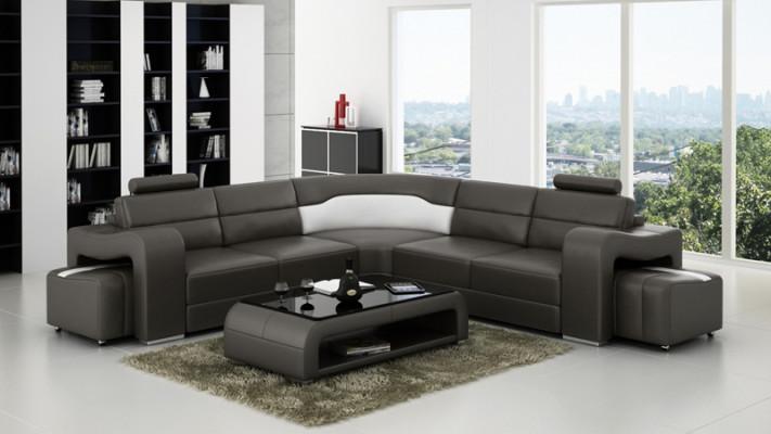 Skórzana sofa z USB,Żywy krajobrazu Narożnikowa kanapa Narożnik Ustaw Design Modern Sofa F3008B