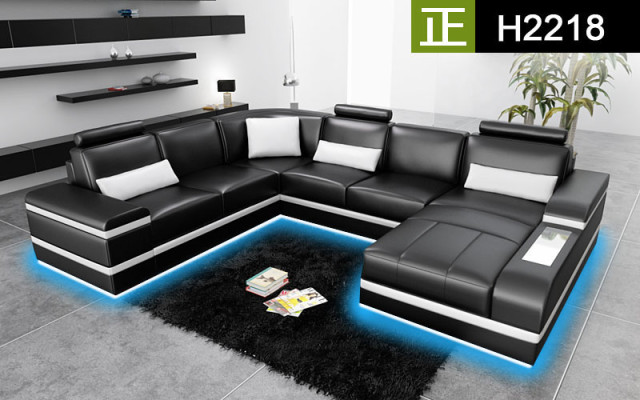 Narożnikowa kanapa skórzana z USB Big XXL w kształcie litery U Żywy krajobraz sofa kanapa Ustawić LED