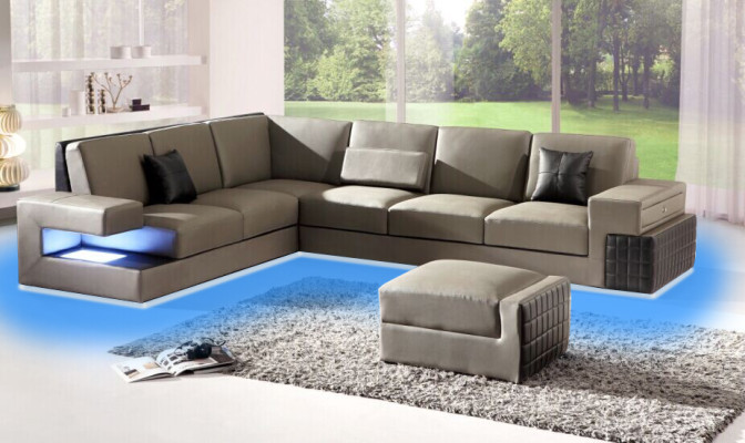 Nowoczesna Narożnikowa kanapa + USB Podkładka Siedziba Skóra Design Sofa Ustawić Żywy krajobraz Nowy