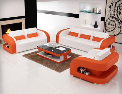 Zestaw sofowy skórzana sofa USB sofa kanapa Żywy krajobraz Obcios 3+2+1 Nowość