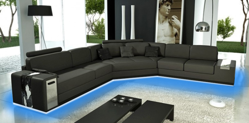 Żywy krajobraz Okrągły Narożnikowa kanapa Skóra Okrągły Kanapa Ustawić Sofa Kanapa Narożnik + USB