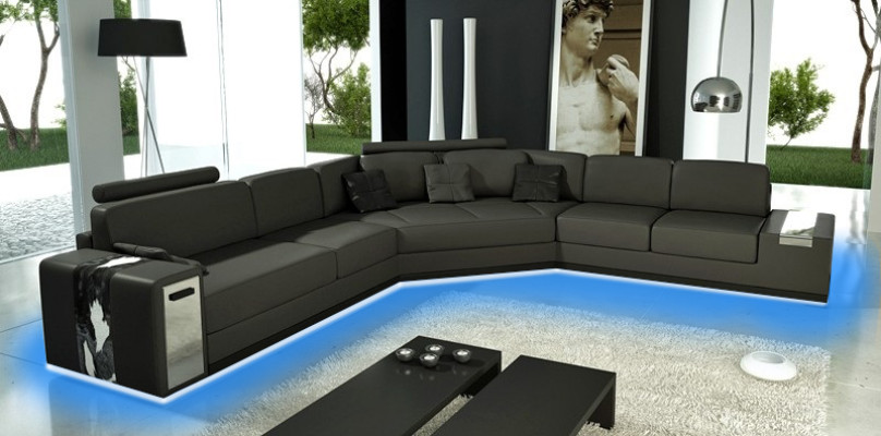 Nowoczesna kanapa narożna Żywy krajobraz Kanapa Tabela Kredens Sofa USB Zestaw narożny 3-częściowy.