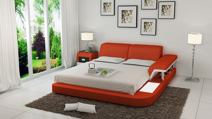 Design Łóżko XXL Duże łóżko Skóra Hotel Podkładka 180x200 Wielofunkcyjna Półka USB