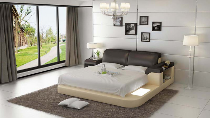 Design Łóżko XXL Duże łóżko Skóra Podkładka Hotelowa 200x200cm Wielofunkcyjna Półka USB